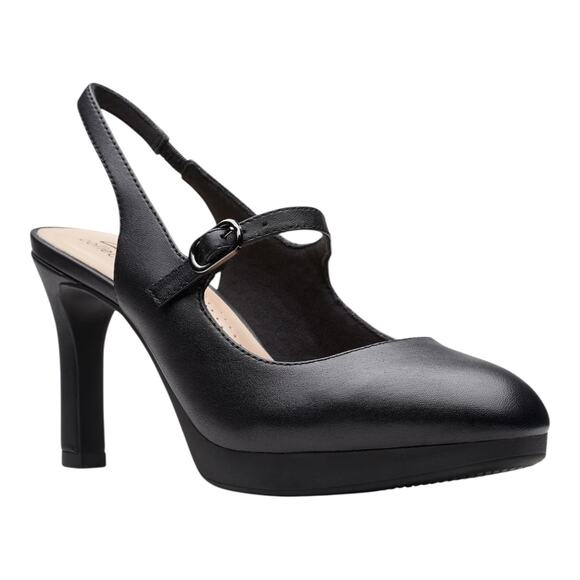 Clarks Women's Ambyr 2 Grace Slingback Platform Heel Pumps Black Size 6 1/2 - Picture 1 of 4